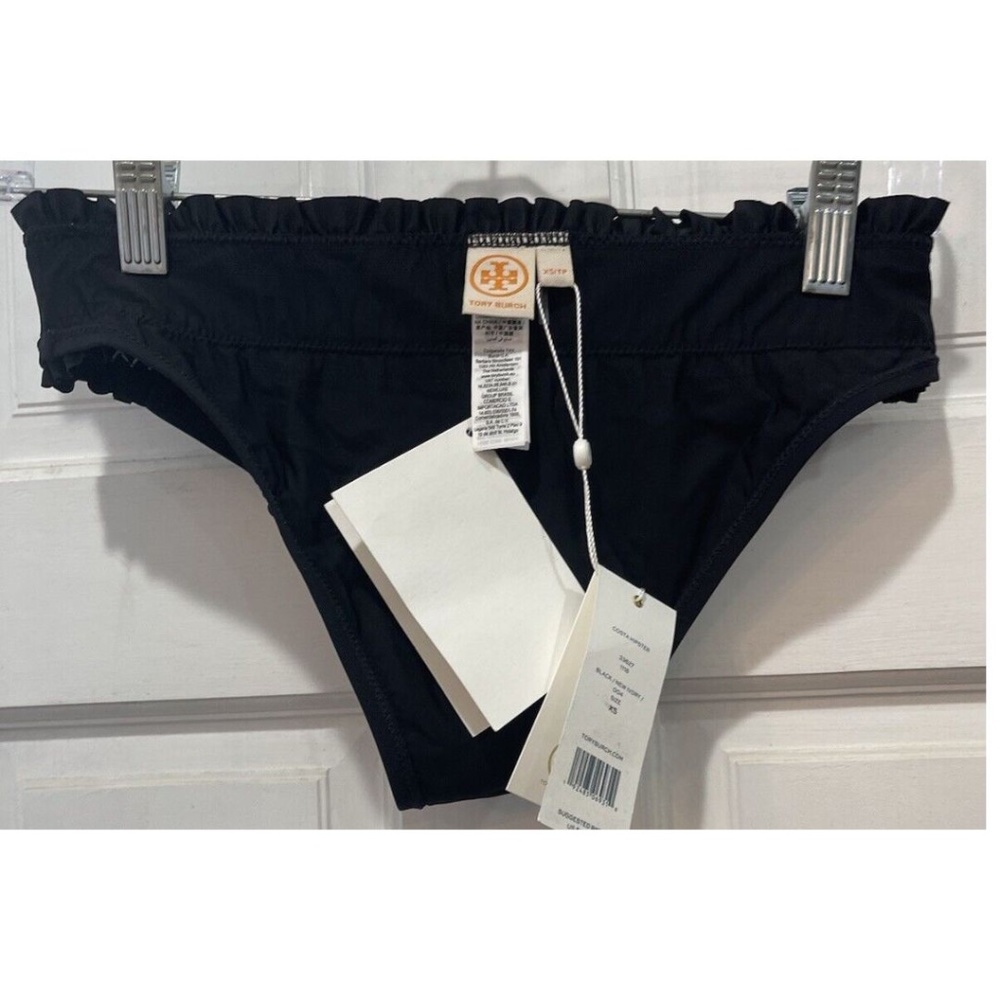 Tory Burch Swim Costa Smocked Black Ivory Hipster Bikini Bottom Size XS - Picture 9 of 11